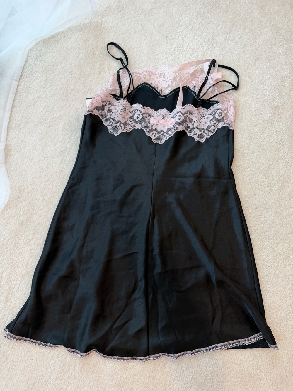 Victoria’s Secret Angel Black Slip Lingerie Dress Pajama with Pink Lace Trim - Picture 5 of 6